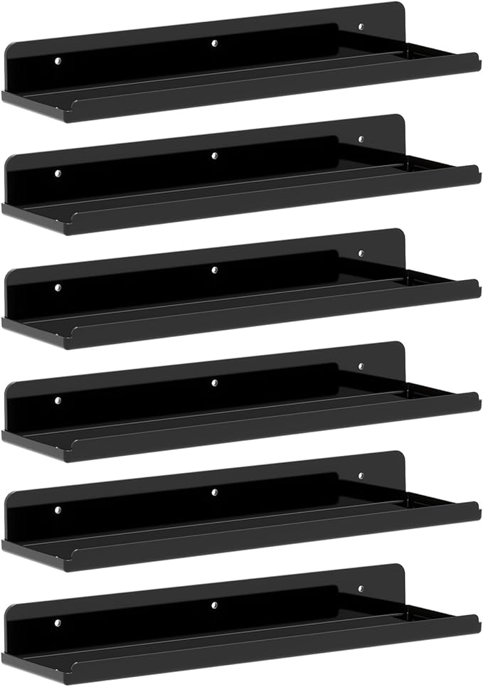 Lifewit Floating Shelves for Bathroom, 15" Clear Wall Organizer for Makeup, Perfume, Figures, Photo, Decor Shelf for Nursery, Living Room, Bedroom, Kitchen, Over Toilet Storage Rack, Black, 6 Pack