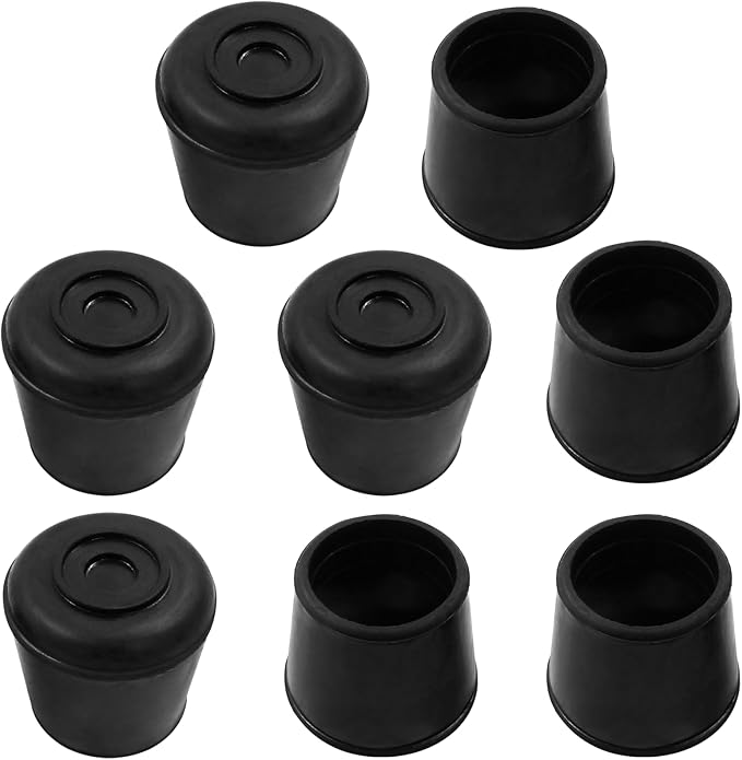 8Pcs 1-1/8 Inch (28mm) Chair Leg Tips Caps, Round Rubber Non-Slip Folding Chair Leg End Caps Black Furniture Table Feet Caps Floor Protector Cover for Hardwood Floors