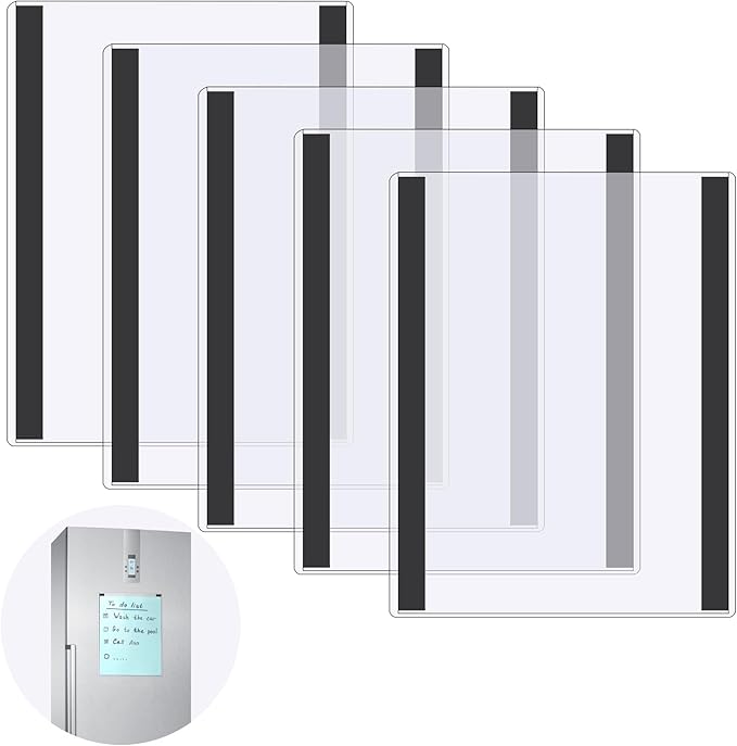5 Pcs 8.5'' x 11'' Rigid Magnetic Sign Holders - Clear Plastic Document Frames with Magnet Borders for Letter Size Posters - Perfect for Home, Office, and Store Displays