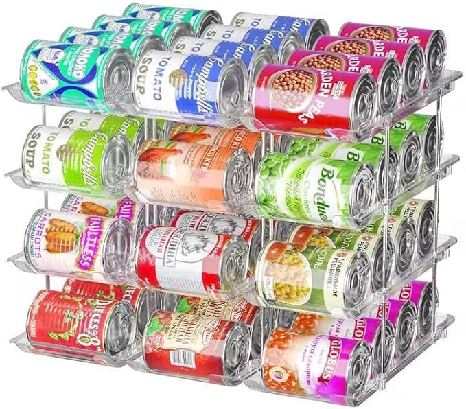 Can Organizer for Pantry, 3 Sets 4 Tiers Can Storage Organizer Pantry, Soda Can Organizer for Fridge 48 Cans Rack Automatic Rolling Stackable Canned Food Organizer, Clear