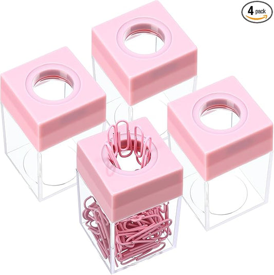 Outus 4 Pieces Magnetic Paper Clip Dispenser Holder Paperclip Dispenser for Desk, School, Office(Pink)