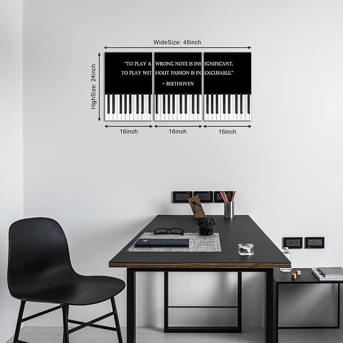 KAWAHONE Motivational Quote Wall Art Playing w/o Passion is INEXCUSABLE Encouraging Inspirational Wall Print Positive Quotes Wall Art With Beethoven Quotes Is for Office Bedroom Living Room Classroom