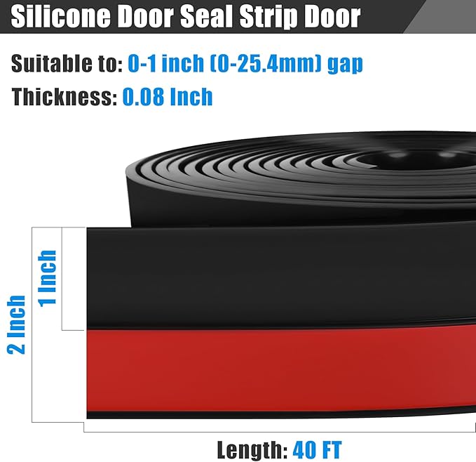Draft Seal Tape for Doors and Windows 2 in x 40 Ft Silicone Weather Stripping Extra Thick 2mm Door Seal Strip with Strong Adhesive Draft Insulation Stopper Side Seal - Black