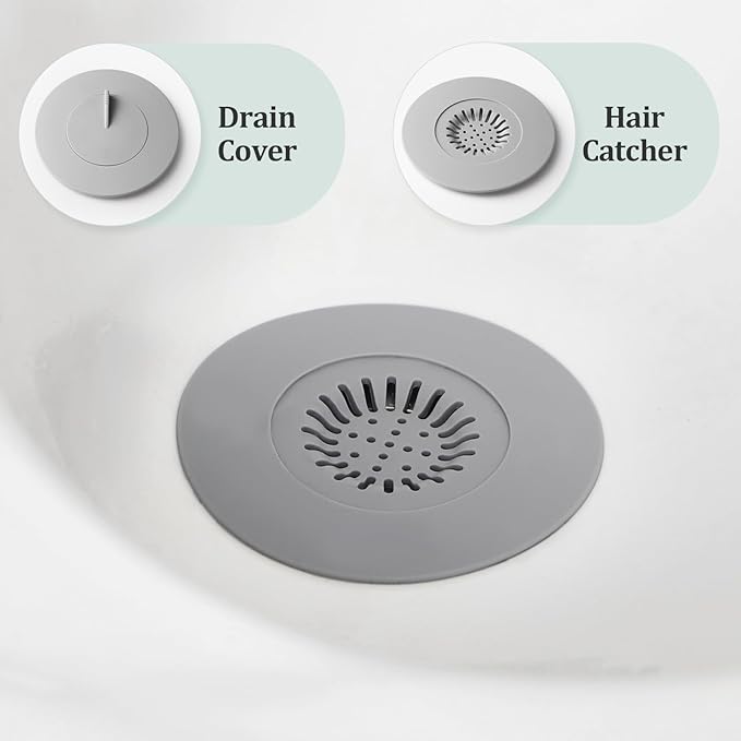 Bathtub Stopper,3pcs 2-in-1 Bathtub Drain Hair Catcher,Silicone Kitchen Bathroom Shower Water Strainer Protectors,Universal Flat Suction Shower Drain Cover,Washbasin Drain Stopper (Black)