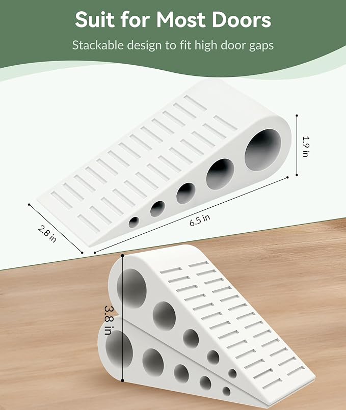 1.9 Inches Heavy Duty Door Stopper, 2 Pack Rubber Door Stop, Door Stoppers for Bottom of Door, Large Door Stopper Wedge for Home Office School (White)
