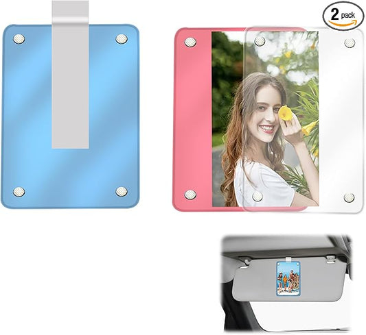 2Pcs Car Picture Holder Visor Photo Clip Acrylic Magnetic Personalized Car Accessories Vertical Horizontal Display for Adding Family or Personal Photos