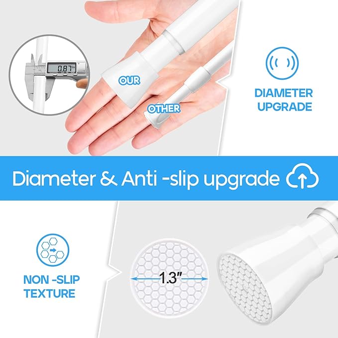 Tension Curtain Rod 1pc, Tension Rods For Windows 28 To 48 Inch, Spring Adjustable White Tension Curtain Rod For Bathroom Window, Non-Slip Tension Rod