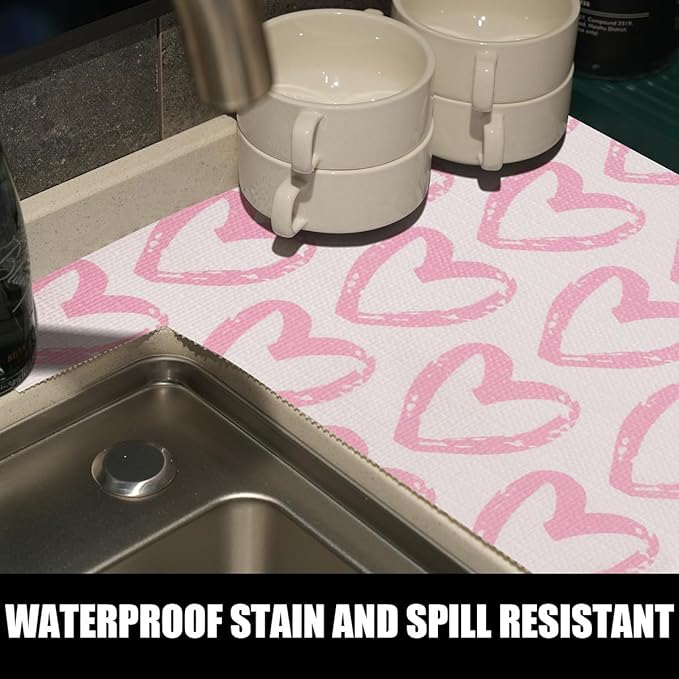 Heart Drawer Liner for Cabinets 16IN x 20FT, Shelf Liner Non-Adhesive and Strong Non-Slip Cabinet Drawer Liners for Kitchen, Table, Bookshelves, Waterproof Cupboard Liners, Pink