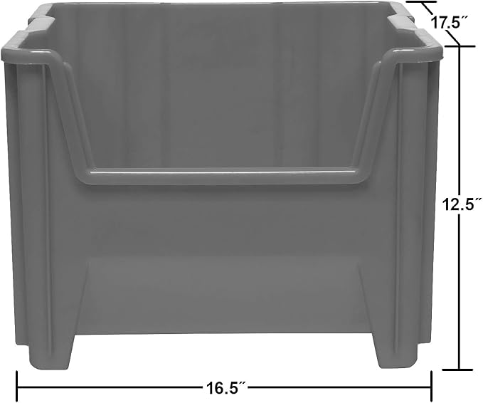 Akro-Mils 13018 Stak-N-Store Heavy Duty Stackable Open Front Plastic Storage Container Bin, (17-1/2-Inch x 16-1/2-Inch x 12-1/2-Inch), Gray, (2-Pack)