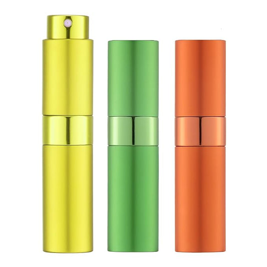 LISAPACK 8ML Atomizer Perfume Spray Bottle for Travel (3 PCS) Empty Cologne Dispenser, Portable Sprayer (Yellow, Green, Orange)