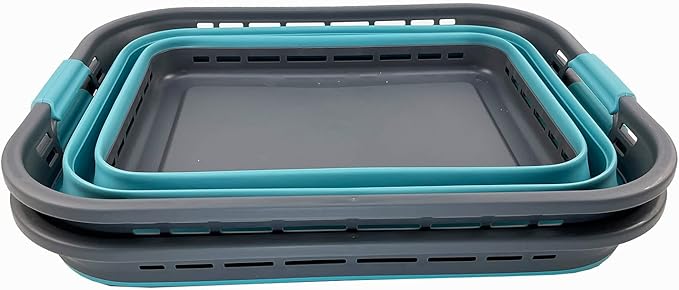 SAMMART 42L (11 Gallons) Collapsible Plastic Laundry Basket - Foldable Pop-Up Storage Container/Organizer - Portable Washing Tub - Space-Saving Hamper/Basket [BPA Free] (Grey/Crystal Blue (Set of 2))