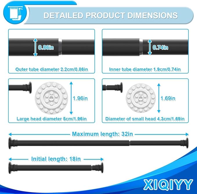 Small Tension Curtain Rod 18-32 Inch Spring Tension Rod Short Shower Curtain Rod No Drilling Adjustable Black Shower Rod,Heavy Duty