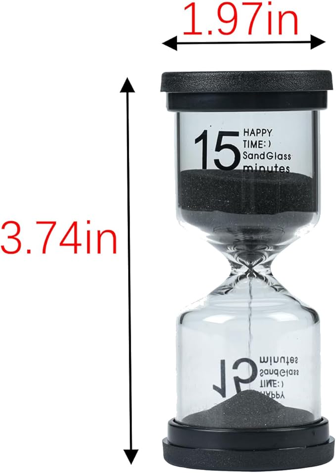 Elegant Black Round SandTimer - 15 Minute Sand Timer for Kids and Adults, Hourglass Sand Timer (Black Round)