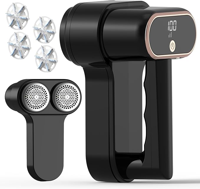 Dual Motors Rechargeable Fabric Shaver, 3-Speed Lint Remover for Clothes, Sweatshirts & Furniture, Couch, Eliminates Fuzz & Pilling, Electric Lint Shaver with LED Display & Type-C Fast Charging Port - Black