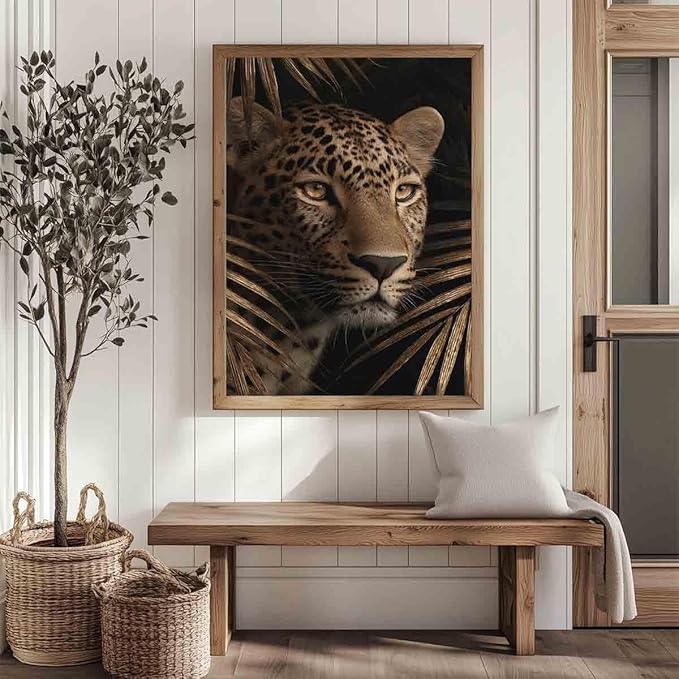Black And Gold Leopard Picture Cheetah Abstract Leopard Wall Art Gold Leaves Picture Jungle Animal Posters Tropical Plant Wall Art Gold And Black Botanical Prints Living Room Decor 16x24inch No Frame