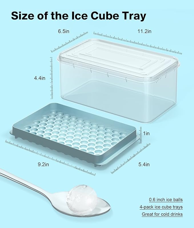 Ice Cube Trays for Freezer - Mini Round Ice Trays for Freezer with Lid and Bin, Small Tiny Crushed Nugget Freezer Trays for Chilling Drinks and Food Fresh
