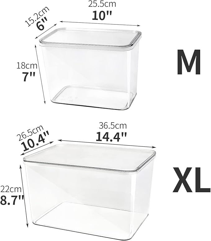 Sgoostood Lidded Plastic Storage Bins Set Clear Desk Basket Box Organizer Kitchen Container Clothes Laundry Closet Cabinet Shelf, Organization and Storage for Shelves Office Bathroom(clear 3XL+2M)