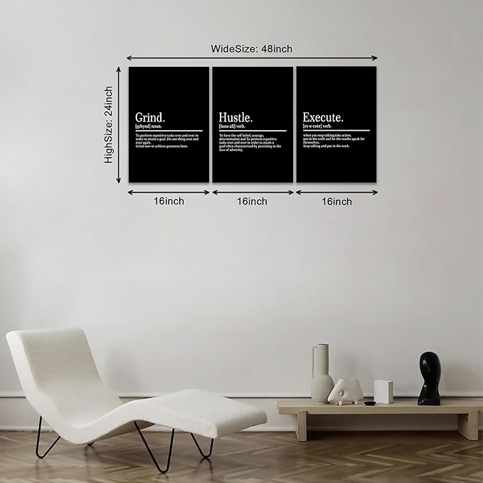 KAWAHONE Framed Motivational Entrepreneur Poster, Grind Hustle Execution Inspirational Wall Art Featuring Success and Positive Quotes of Bedroom Decor and Motivational Poster for for Home Living Room