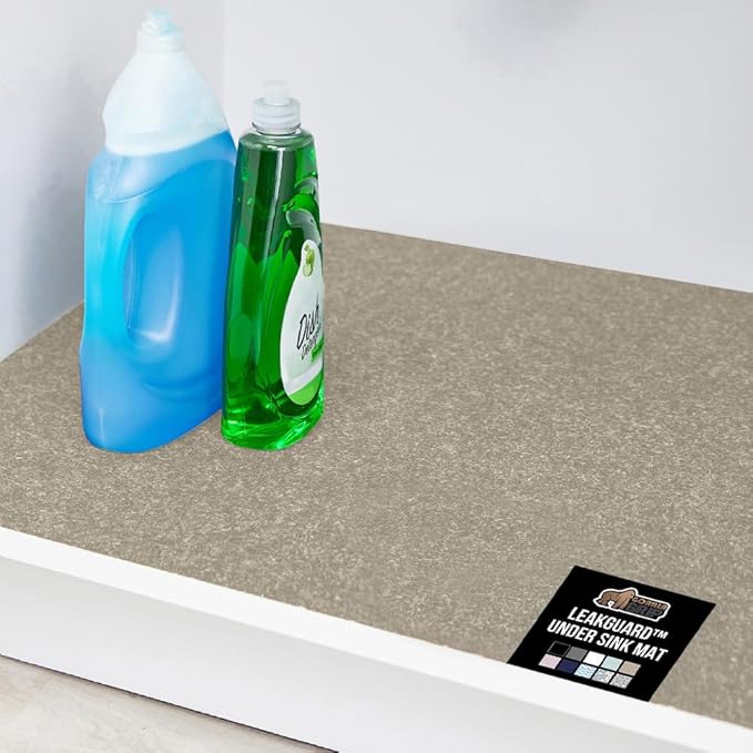 GORILLA GRIP LeakGuard Non-Adhesive Under Sink Mat for Kitchen Cabinet, 24x50, Waterproof Quick Dry Shelf Liner, Durable Absorbent Felt Mats for Bathroom Sinks, Cabinets, Dresser, Easy to Trim, Beige