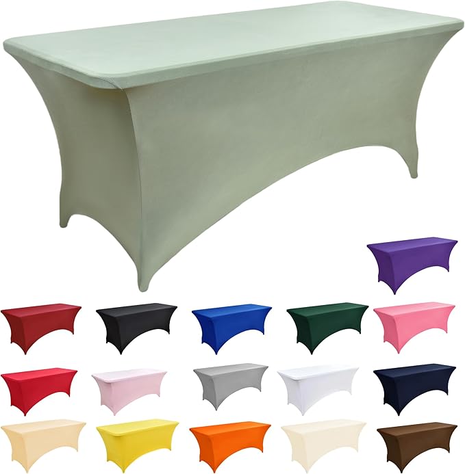 ZarzaaSik 122 6-Pack 6ft Spandex Table Covers for Rectangle Standard Folding Tables - Wrinkle Resistant Stretch Tablecloths - Ultimate Fitted Table Protector for Parties, Banquet, and Wedding