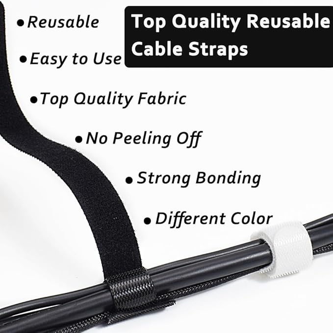 70pcs Cable Ties Reusable Black and White Wire Ties Cable Management Cord Ties Reusable for Electronics Hook and Loop Cable Ties for Computer 4 6 8 Inch