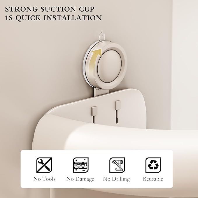 Shower Caddy Suction Cup, 2 Pack No Drilling Corner Shower Shelves, Rust Proof Bathroom Storage Organizer, Shower Corner Caddy with Removable Hooks and Towel Bar, Triangle, White