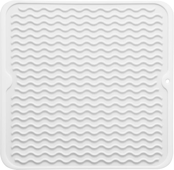 MicoYang Silicone Dish Drying Mat for Multiple Usage,Easy clean,Eco-friendly,Heat-resistant Silicone Mat for Kitchen Counter or Sink,Refrigerator or Drawer liner White M 12 inches x 12 inches
