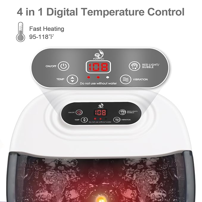 Foot Spa Bath Massager with Heat Bubbles and Vibration Massage and Jets, 16 OZ Calming Lavender Foot Soak Epsom Salt, MoodRelish Foot Soaker with Red Light, 22 Massage Rollers, Adjustable Temp -Grey