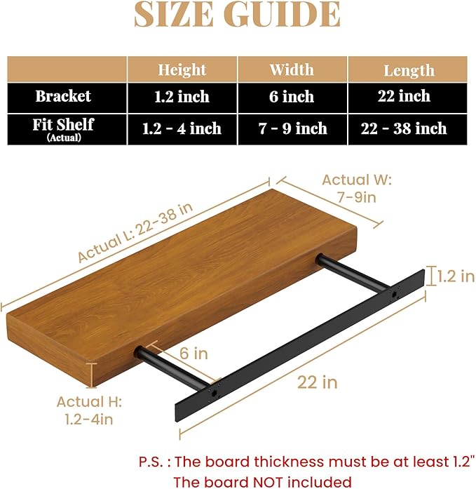 Floating Shelf Bracket Heavy Duty Shelving Brackets,Decorative Floating Shelf Hardware Black,Hidden Metal Shelf Support Bracket Heavy Duty Floating Mantel Bracket (22X6X1.2-Starter Jig)