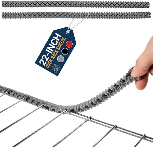 Silicone Oven Rack Shields by Linda’s Essentials (2 Pack) | Heat Resistance Silicone Oven Rack Protectors Guards Against Burns and Scars | 22 Inches Long (Gray)