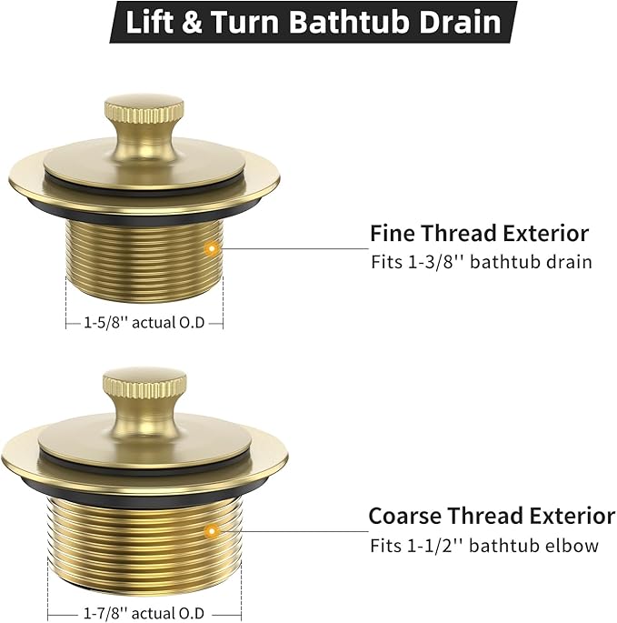 Brushed Gold Bathtub Drain Bath Tub Trim Set Conversion Kit Assembly, All Brass Lift and Turn Twist Tub Drains Replacement Trim Kit with Two-Hole Overflow Faceplate