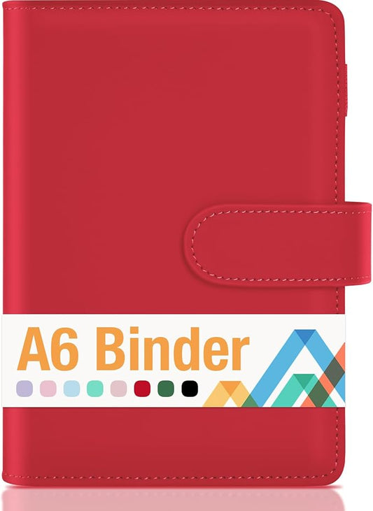 Sooez A6 Notebook Binder, 6 Ring Planner Binder A6 PU Leather Notebook Binder, Loose Leaf Personal Organizer Binder Cover with Magnetic Buckle Closure, PU Leather Portfolio Binder, 7.48"x5.2"
