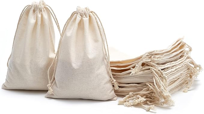 Tendwarm 50 Pieces 5x7 Inches Cotton Drawstring Bags Reusable Muslin Sachet Bag for Party Wedding Storage Home Supplies