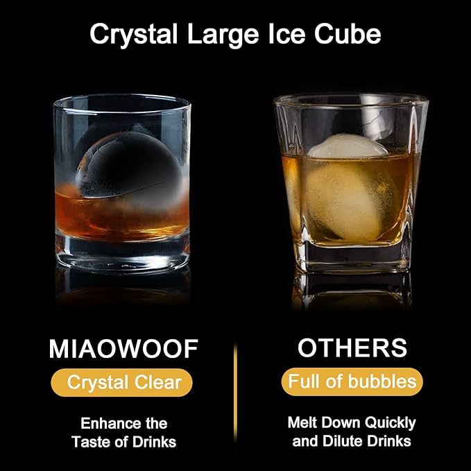 Clear Ice Cube Maker, 2.5 Inch Stainless Steel Crystal Large Clear Ice Ball Maker, Silicone Ice Cube Mold for Cocktails, Drinks & Bourbon, Whiskey Gifts for Men (8 Pack)