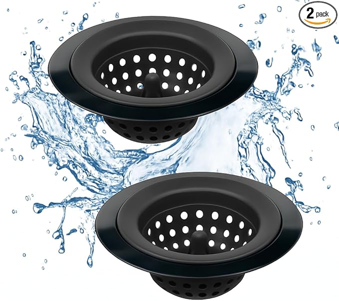 Kitchen Set of 2 Sink Strainers, Flexible Silicone Good Grip Kitchen Sink Drainers, Traps Food Debris and Prevents Clogs, Large Wide 4.5’ Diameter Rim