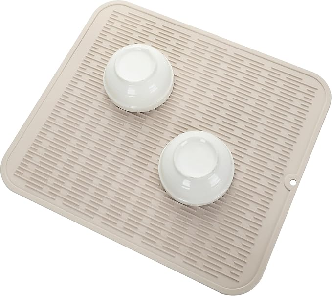 MicoYang Silicone Dish Drying Mat for Multiple Usage,Easy clean,Eco-friendly,Heat-resistant Silicone Mat for Kitchen Counter or Sink,Refrigerator or Drawer Liner Tapioca 2XL 24 inches x 18 inches