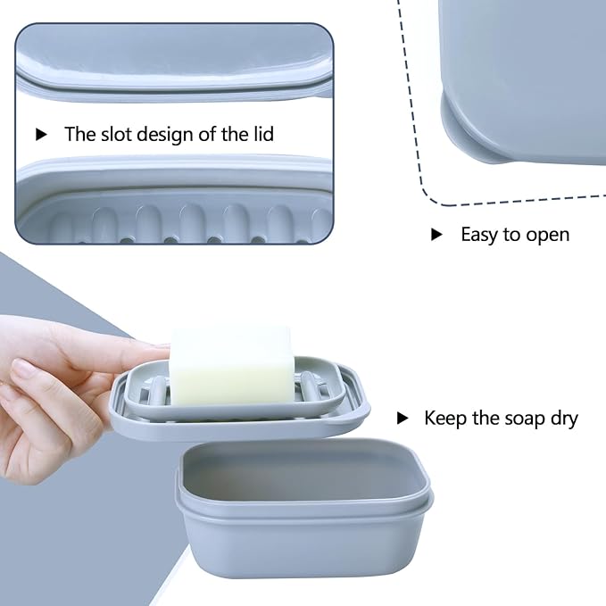 1 Pack Soap Travel Container Portable Soap Case Leakproof Soap Box Soap Saver Dish with Cover Plastic Soap Bar Holder for Camping Outdoor Bathroom Shower Gym Hiking Traveling(Gray)