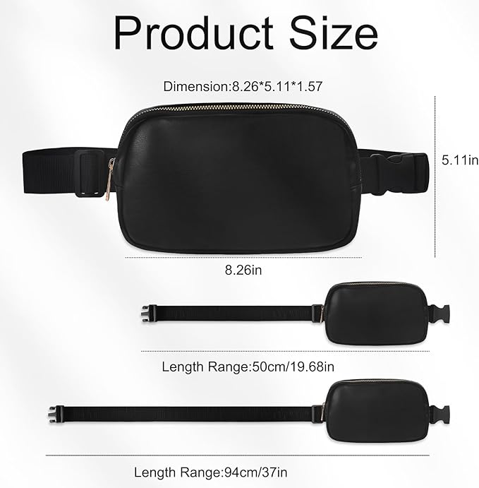 VOROLO Fanny Pack For Women And Men Crossbody Bag Belt Bag with Adjustable Strap Graduation Gifts PU Black