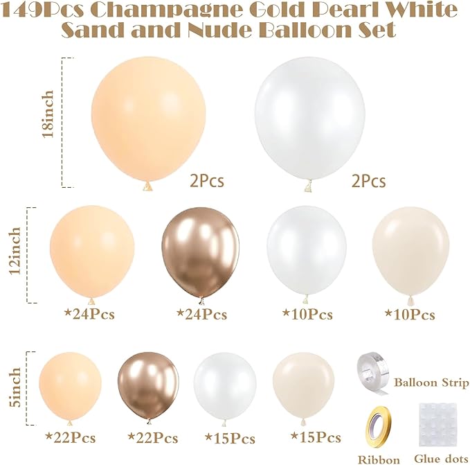 KARLURE Champagne Gold Balloon Garland Arch Kit, Pearl White Sand Nude Champagne Gold Balloons for Engagement Wedding Bridal Shower Birthday Baby Shower Anniversary Party Decorations