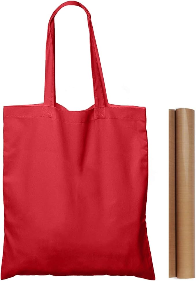 NPBAG 5 Pack 15'' X 16'' Red Cotton Tote Bags, Lightweight Blank Bulk Cloth bags with 1pc of PTFE Teflon Sheet