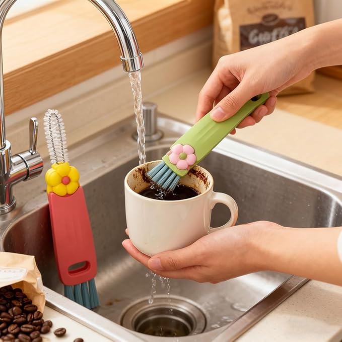 3 in 1 Cup Lid Cleaning Brush, 3PCS Multifunctional Cup Lid Cleaning Brushes with Scraper, Crevice, Angled Brush, for Coffee Mugs, Water Bottles, Tumblers (3)
