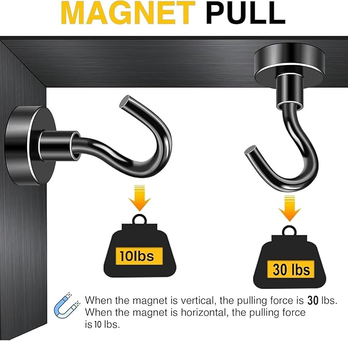 DIYMAG Magnetic Hooks for Refrigerator, Extra Strong Cruise Hook, Heavy Duty Earth Magnets with Hook for Hanging, Magnetic Hanger for Cabins, Grill (20P-Black)