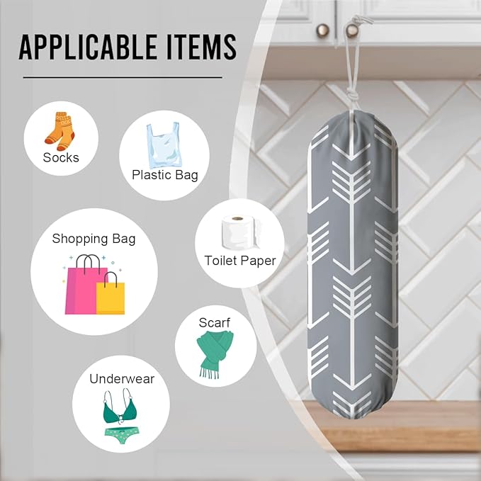 Arrows Plastic Bag Holder, Wall Mount Large Grocery Bags Holder, Washable Shopping Bags Carrierfor Home Kitchen Pantry, Housewarming Gift for Women Friends Family, Kitchen Pattern Garbage Bag 70