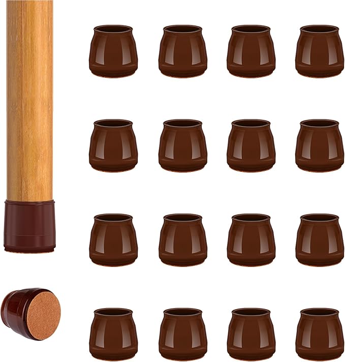 16pcs Round Chair Leg Floor Protectors, Felt Pads Chair Leg Protectors for Hardwood Floors, Silicone Furniture Feet Cups Covers Felt Pads, Prevents Scratches & Reduce Noise, Brown, X-Small
