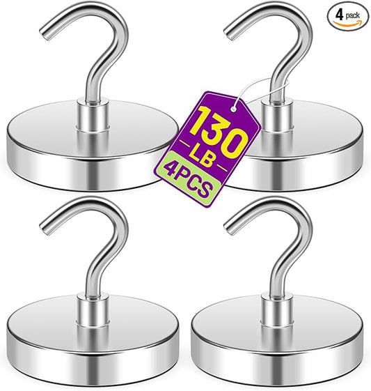 Magnetic Hooks for Cruise Cabins, 130lbs Silver Cruise Ship Magnetic Hooks for Hanging, Strong Magnets Heavy Duty, Locker Organizer, Household Essentials, Cubicle Accessories, 4 Pack
