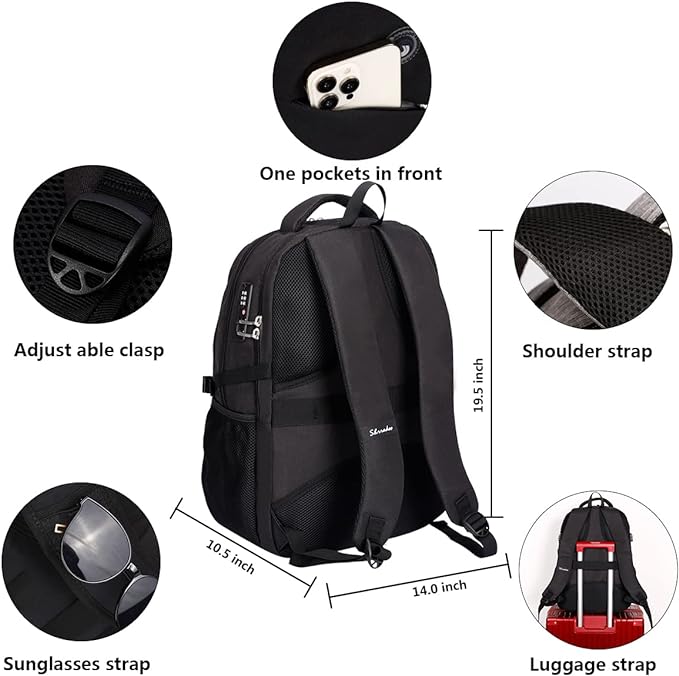 SHRRADOO Anti Theft Laptop Backpack Travel Backpacks with Combination Lock for Women Men High School College Backpack Computer Bag Fits 17 Inch Laptop,Grey