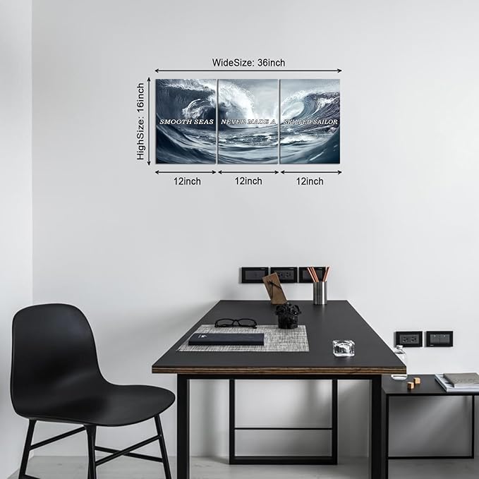 KAWAHONE Inspirational Canvas Wall Art -Smooth Seas Never Made a Skilled Sailor- Motivational Posters Entrepreneur Quote Picture for Living Room Bedroom, Office, Home