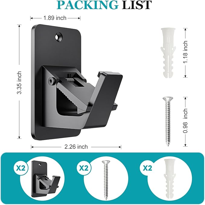 Adhesive No Drill Curtain Rod Brackets - Heavy Duty 30LB Holders for Bathroom Bedroom Kitchen, Universal Damage-Free Window Rod Hooks with Nail-Free Installation (2PC Black)