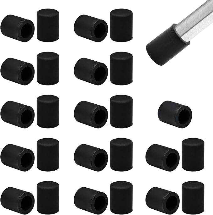 BOPOREAE 25 Pcs 15/64"(6 mm) Round Chair Leg Tips Caps, Silicone Rubber Furniture Leg Floor Protectors, Reduce Noise Folding Metal Chair Leg Cap Replacement for Bar Stool Leg Patio Indoor, Black