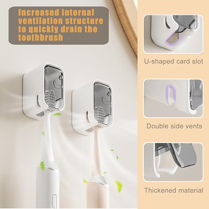 4PCS Dustproof Toothbrush Holders for Bathroom, Wall Mounted Toothbrush Holder with Cover, Toothbrush Travel Container Detachable and Single Toothbrush Dispenser for Bathroom, Family, Travel